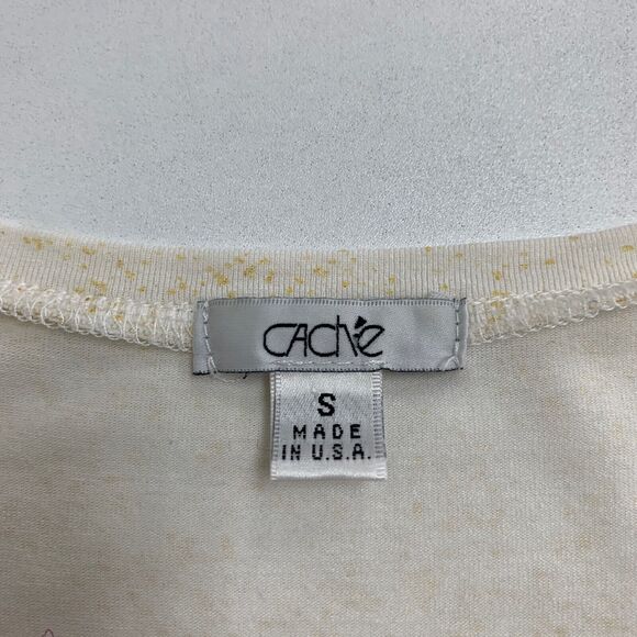 Cache Blouse Women S Small Ivory Gold Studded Embellished Scoop Neck Ruched Side - Picture 7 of 11